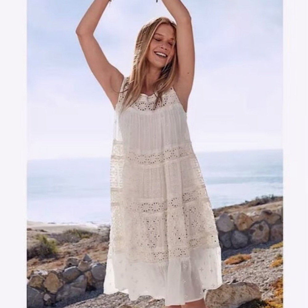 Johnny Was Lace eyelet white boho beach oversized dress